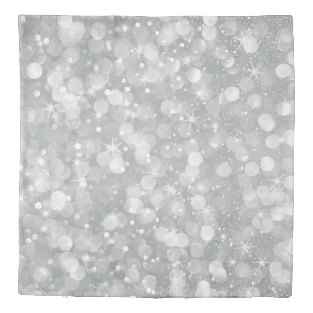 Modern Glam Silver Bokeh Glitter Duvet Cover (Back)
