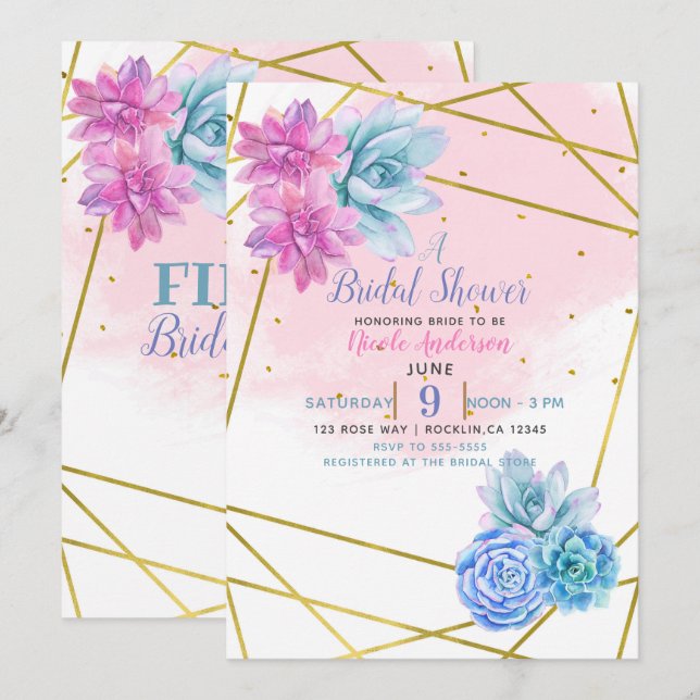 Modern Glam Southwest Fiesta Floral Succulents Invitation (Front/Back)