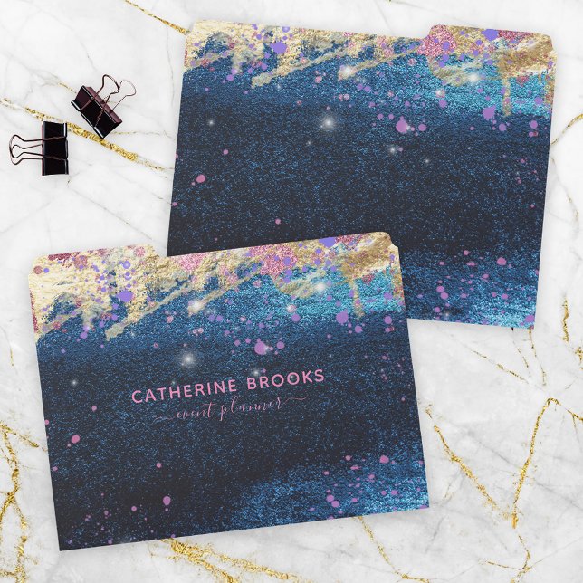 Modern Glam Stylish Blue Glitter Paint Splatter File Folder (Creator Uploaded)