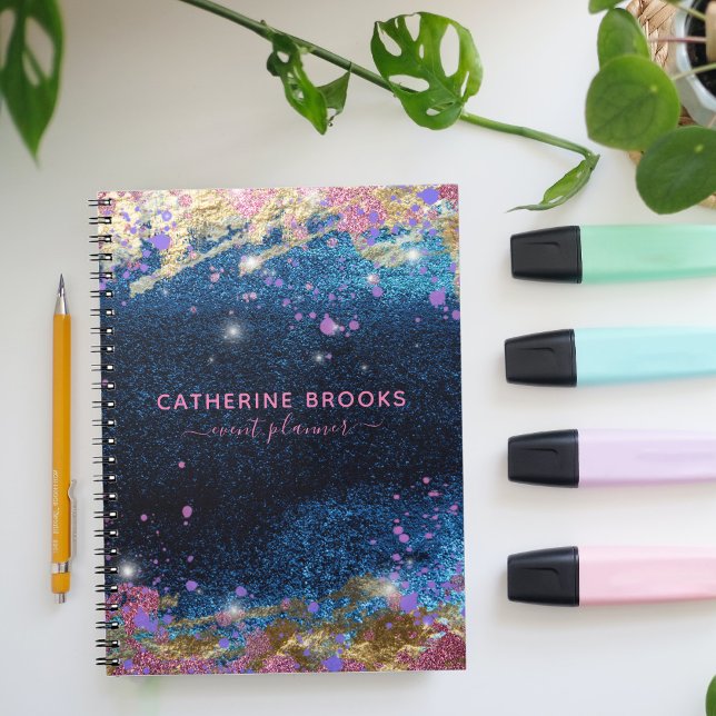 Modern Glam Stylish Blue Glitter Paint Splatter Notebook (Creator Uploaded)