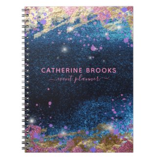 Modern Glam Stylish Blue Glitter Paint Splatter Notebook