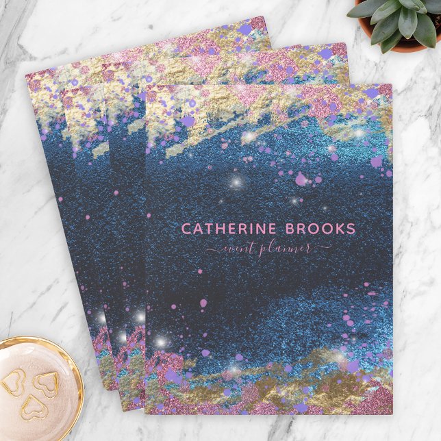 Modern Glam Stylish Blue Glitter Paint Splatter Pocket Folder (Creator Uploaded)