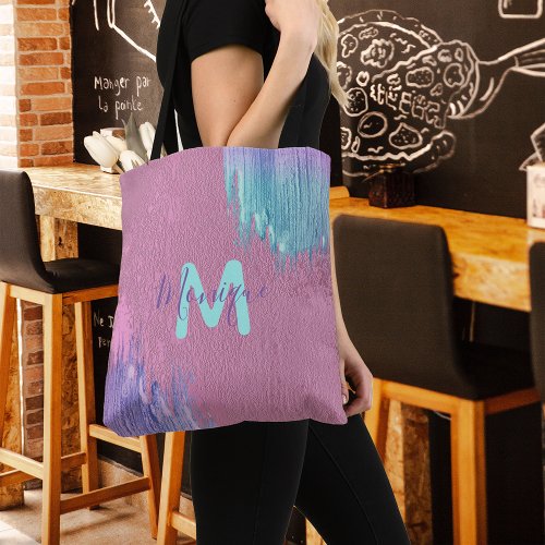 Modern Glam Stylish Pink Purple Teal Paint Strokes Tote Bag