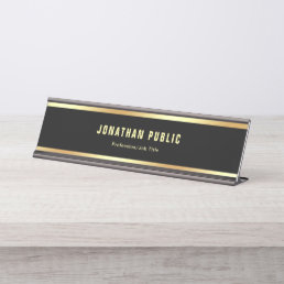 Modern Glam Template Black Gold Simple Trendy Desk Name Plate