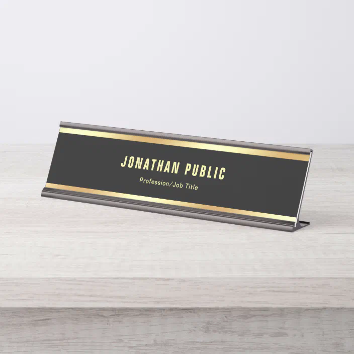 Modern Glam Template Black Gold Simple Trendy Desk Name Plate Zazzle Com