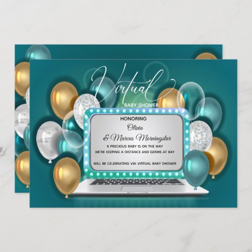 Modern Glam Virtual Baby Boy Shower Teal Invitation