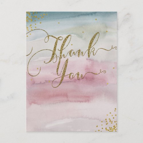 Modern Glam Watercolor Gold  Elegant Thank You Postcard