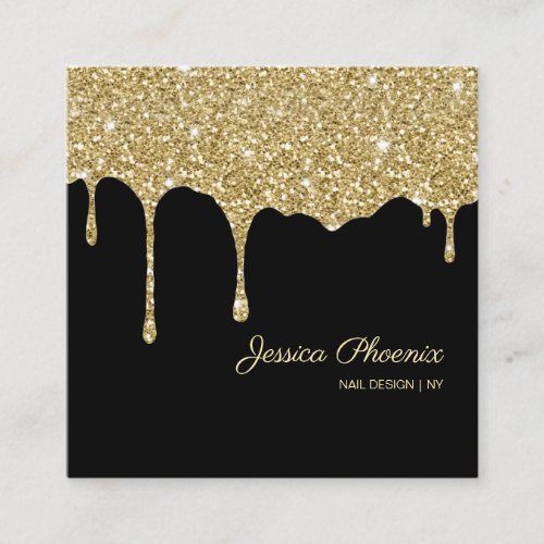 Modern glamor gold square business card