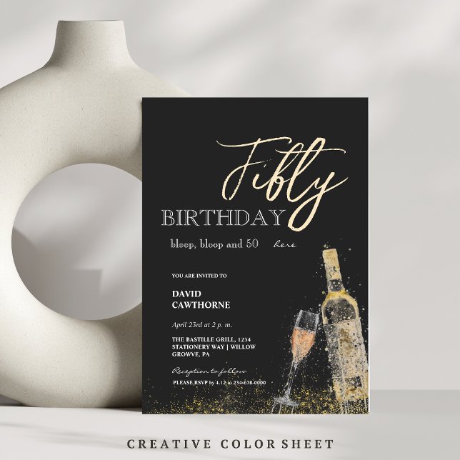 Modern Glamorous  Black 50th Birthday Party Invitation (Creator Uploaded)