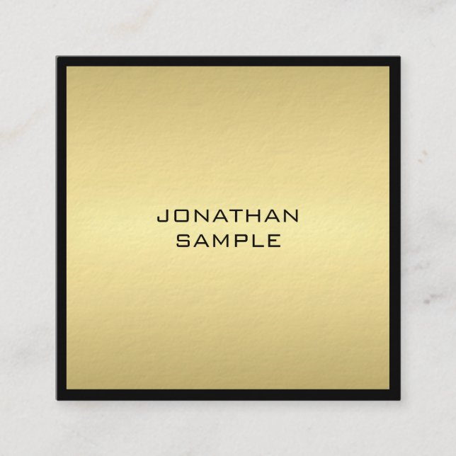 Modern Glamorous Elegant Black Gold Graceful Luxe Square Business Card (Front)