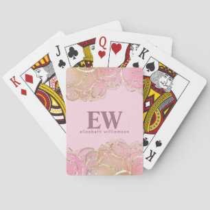 Modern Glamorous Elegant Monogram Pink Gold Girly Poker Cards
