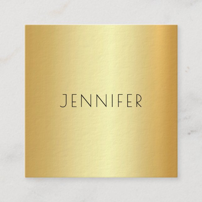 Modern Glamorous Gold Look Elegant Simple Template Square Business Card (Front)