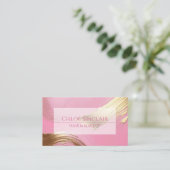 Modern Glamorous Hair & Makeup Artist Gold & Pink Business Card (Standing Front)