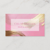 Modern Glamorous Hair & Makeup Artist Gold & Pink Business Card (Front)