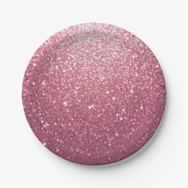 Modern Glamorous Pink Glitter Birthday Paper Plates (Front)