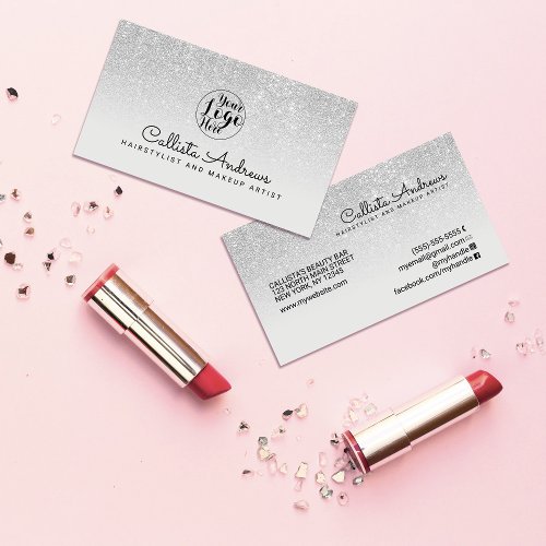 Modern Glamorous Silver Gray Glitter Ombre Business Card