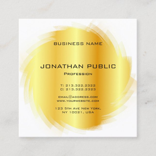 Modern Glamorous Template Elegant Faux Gold Square Business Card (Front)