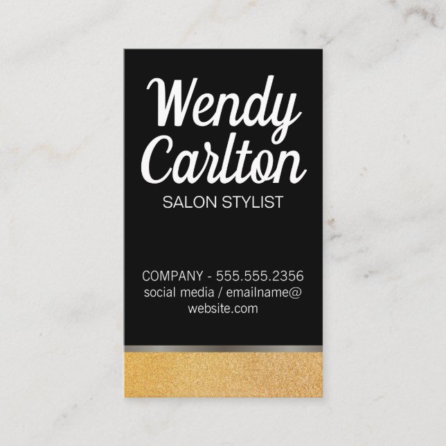 Modern Glamour Glitter / Black Business Card (Front)