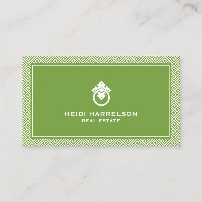 Modern Glamour Realtor, Real Estate Green Business Card (Front)