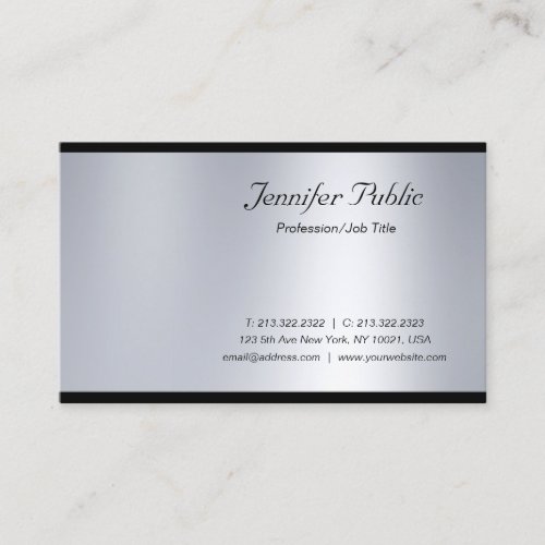 Modern Glamour Script Silver Luxury Fashionable Business Card