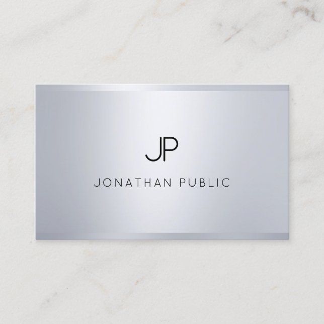Modern Glamour Silver Look Elegant Monogram Top Business Card (Front)