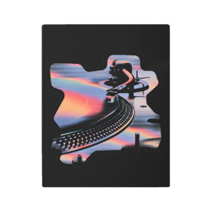 Modern Glitch Style Turntable – Colorful Design Metal Print