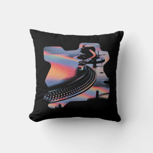 Modern Glitch Style Turntable – Colorful Design Throw Pillow