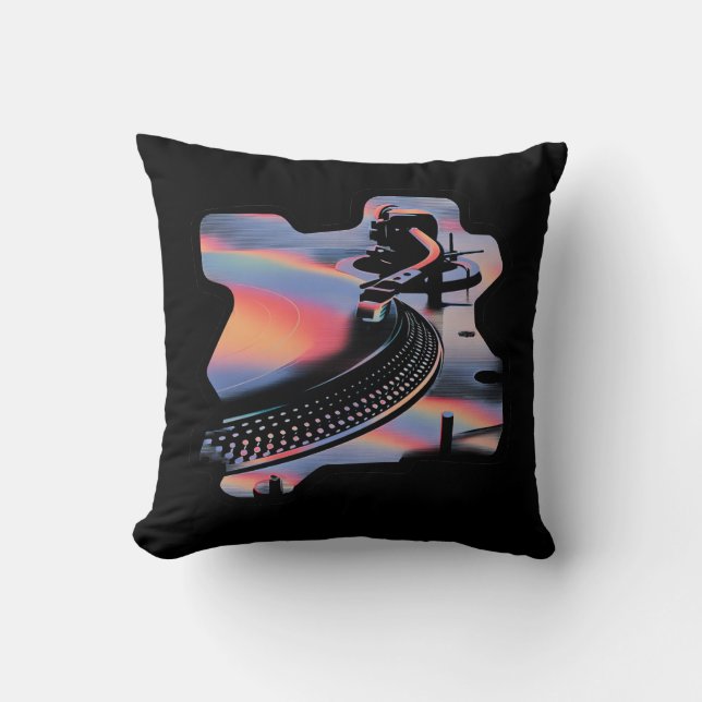 Modern Glitch Style Turntable – Colorful Design Throw Pillow (Front)