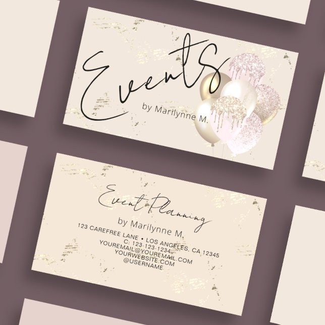 Modern Glitter Balloons Cream Business Card (Creator Uploaded)