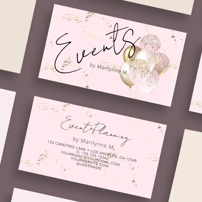 Modern Glitter Balloons Pink Business Card (Creator Uploaded)