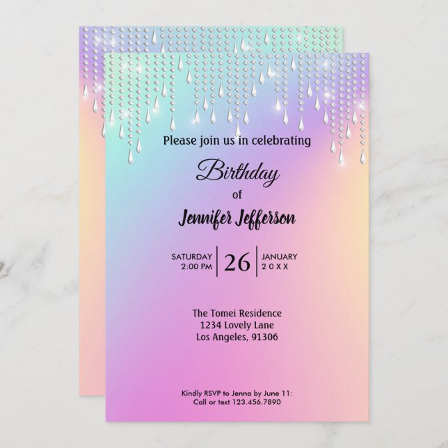 Modern glitter Birthday invitation (Front/Back)