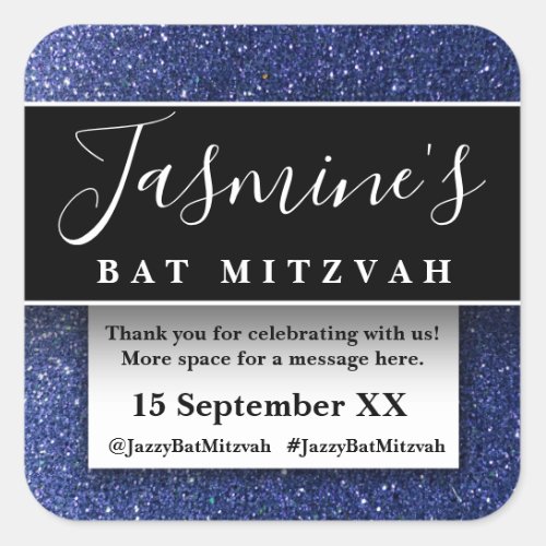 Modern Glitter Birthday Party Favors Thank You Square Sticker