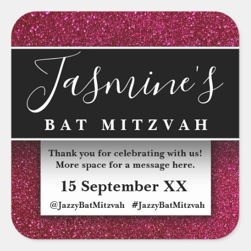 Modern Glitter Birthday Party Favors Thank You Square Sticker