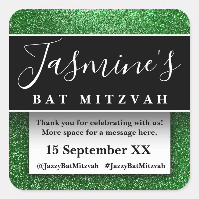 Modern Glitter Birthday Party Favors Thank You Square Sticker (Front)