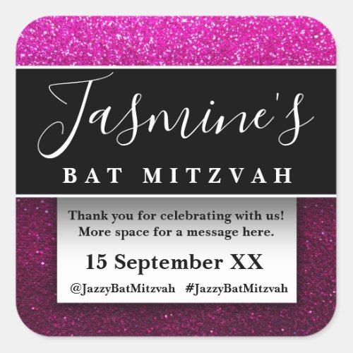 Modern Glitter Birthday Party Favors Thank You Square Sticker