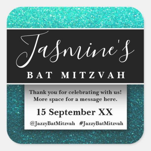 Modern Glitter Birthday Party Favors Thank You Square Sticker
