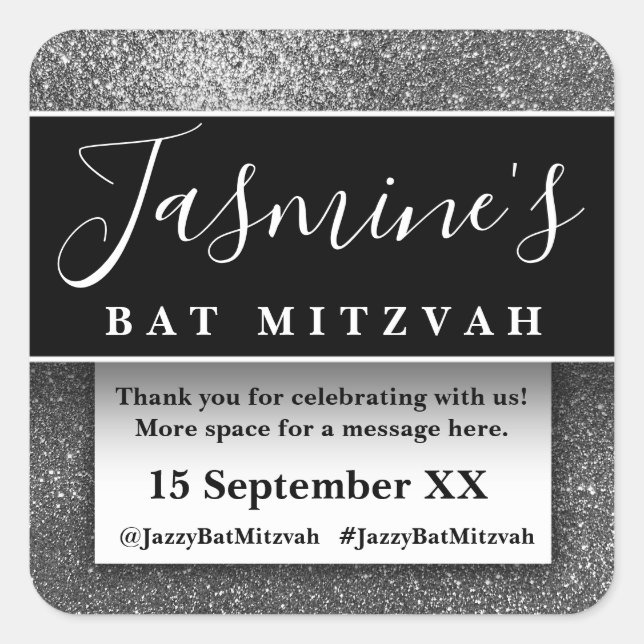 Modern Glitter Birthday Party Favors Thank You Square Sticker (Front)