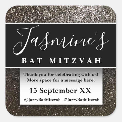 Modern Glitter Birthday Party Favors Thank You Square Sticker