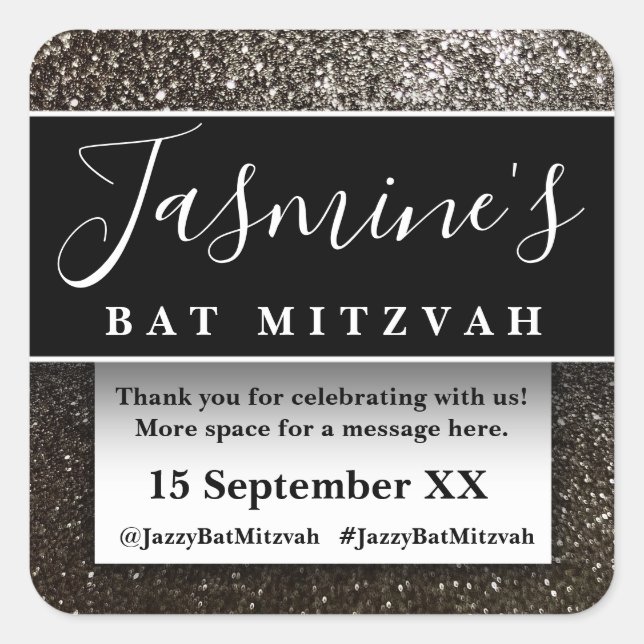 Modern Glitter Birthday Party Favors Thank You Square Sticker (Front)