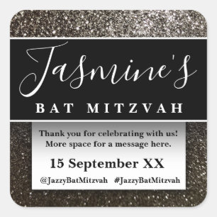 Modern Glitter Birthday Party Favors Thank You Square Sticker