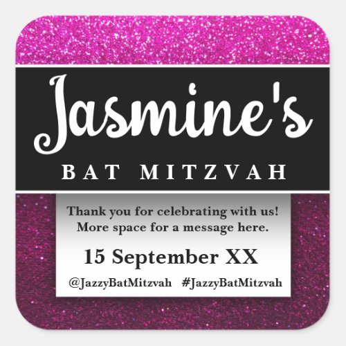 Modern Glitter Birthday Party Favors Thank You Square Sticker