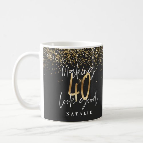 Modern glitter black and gold 40th birthday coffee mug