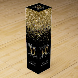 Modern glitter black and gold 40th birthday wine box