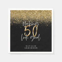 Modern glitter black and gold 50th birthday