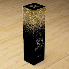 Modern Glitter Black And Gold 50th Birthday  Wine Box at Zazzle