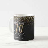 Modern glitter black and gold 70th birthday coffee mug (Front Left)