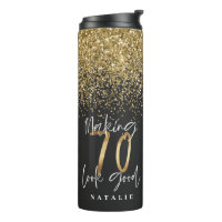 Modern glitter black and gold 70th birthday
