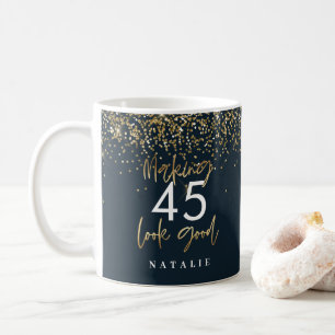 Modern glitter blue and gold 45h birthday  coffee mug