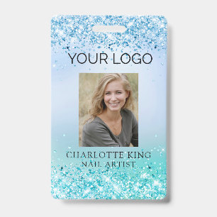 Modern Glitter Blue Employee Photo ID Badge