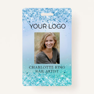 Modern Glitter Blue Employee Photo ID Badge